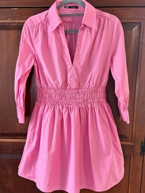 Zara Pink Smocked Waist Shirtdress size M